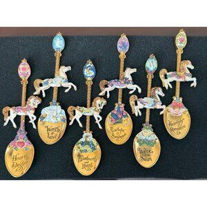 Franklin Mint Carousel Romance Spoon Collection Full Set of 6 Horses NEW in Box